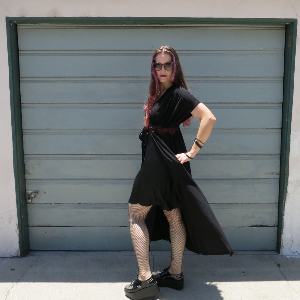 Whimsigoth Black Flowy Maxi Robe - Picture 2 of 8